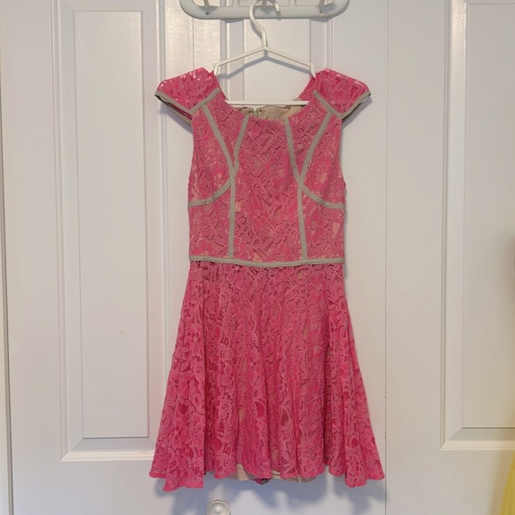 Bright and Vibrant Unique Pink Lace with Beige Undertone Dress - Picture 1 of 4
